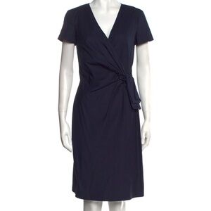 Prada Navy Wrap Tie Waist Knee Length Dress